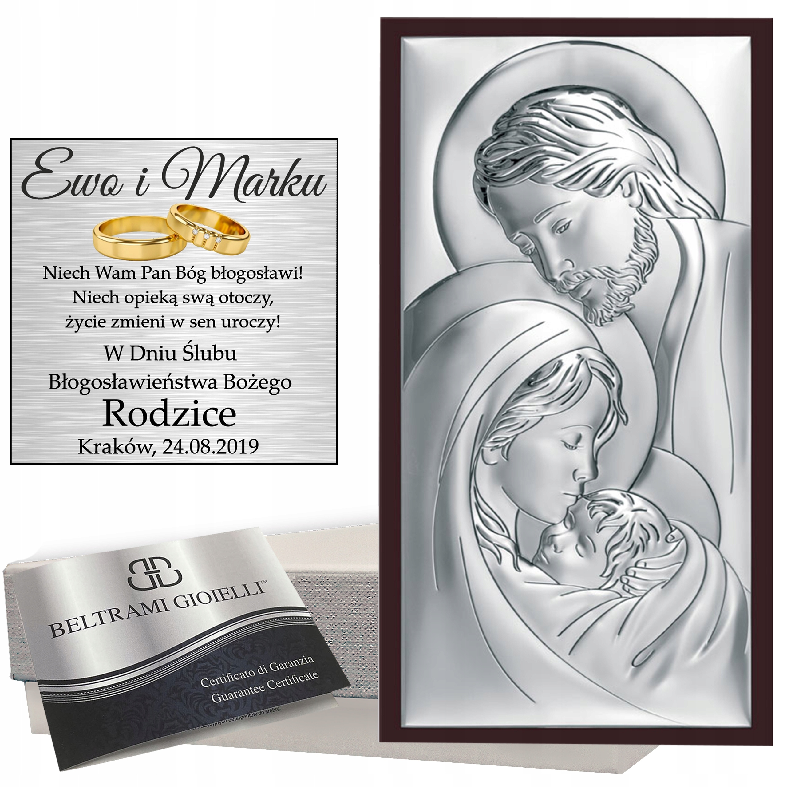 Stříbrný Obraz Rodina Svatá Svatba Křest Gravírování