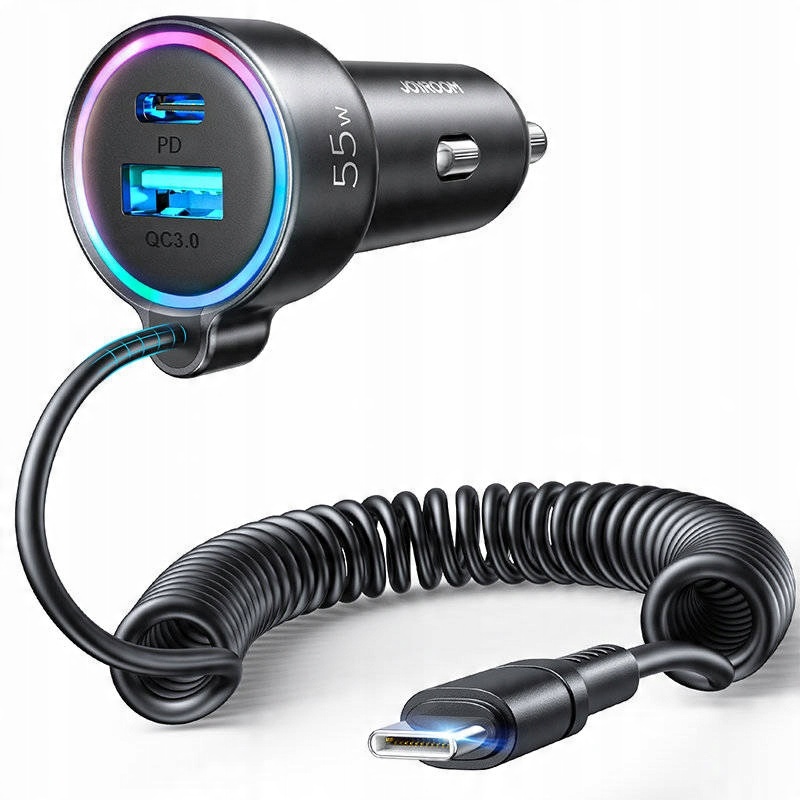 

Ładowarka samochodowa 3 w 1 z kablem Usb Typ C 55W