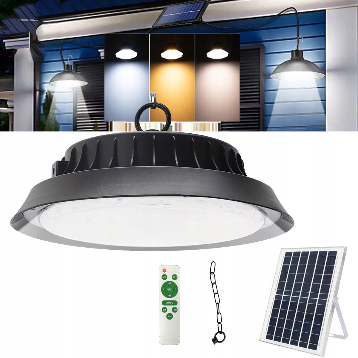 Lampa solarna Led podsufitowa żyrandol na balkon kempingowa 3