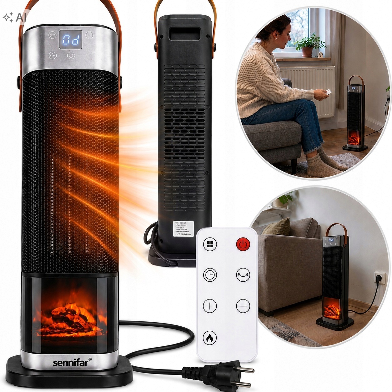 Mocny Termowentylator Grzejnik Kolumnowy 2000W Ceramiczny Oszczędny