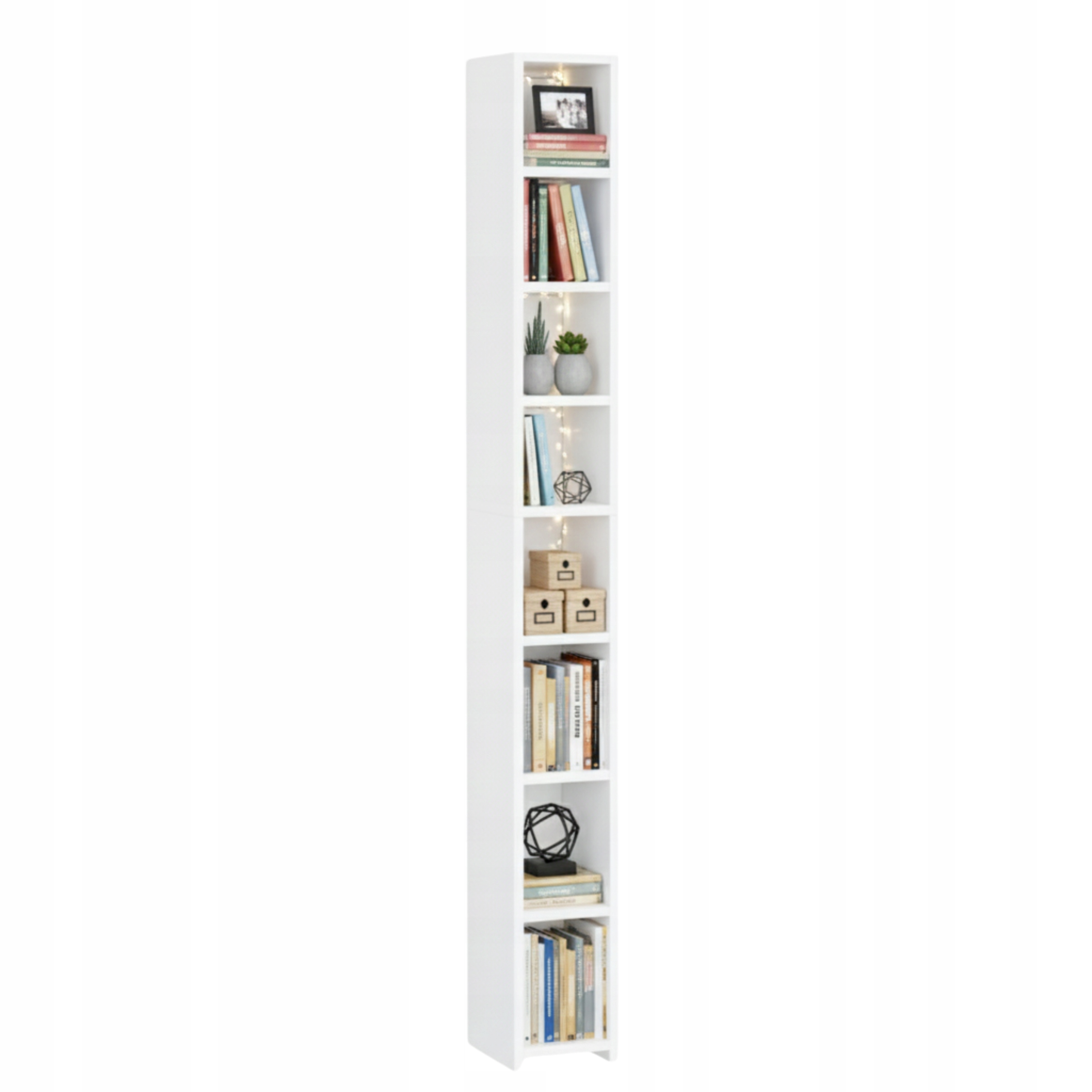 Regál Sloupek Na Knihy 182 CM Bílý Mat 8 Polic Úzký 20 CM Moderní