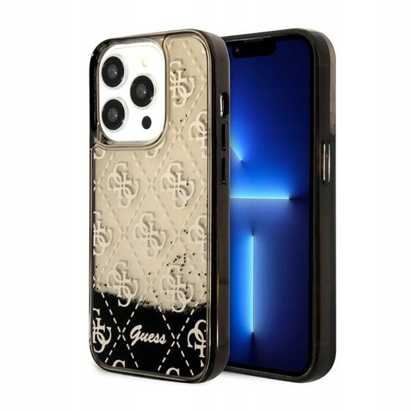 Guess Liquid Glitter Transculent 4G Pouzdro iPhone 14 Pro (Černé)