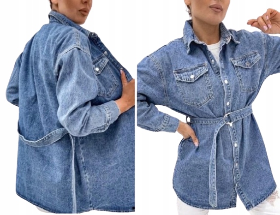 Kurtka jeansowa damska Katana oversize z paskiem koszula denim niebieska S