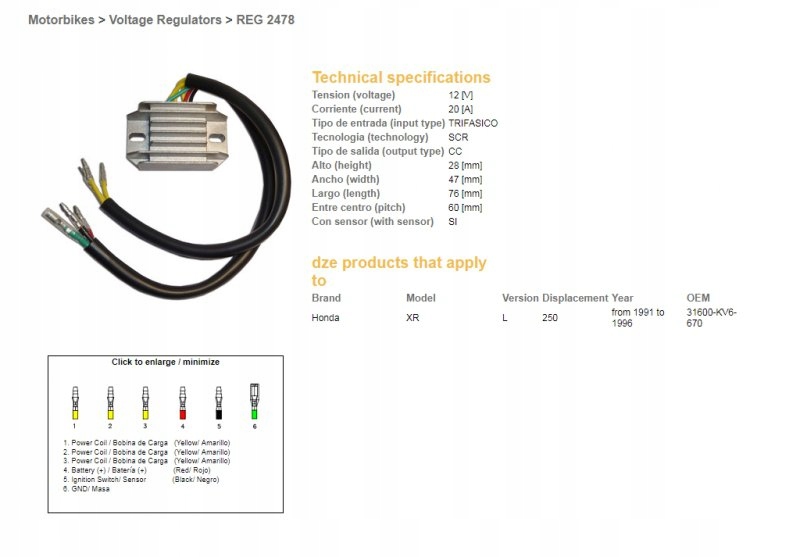 Dze Regulátor Napätia Honda Xr 250L 91-96 (31600-KV6-670) (12V/20A)