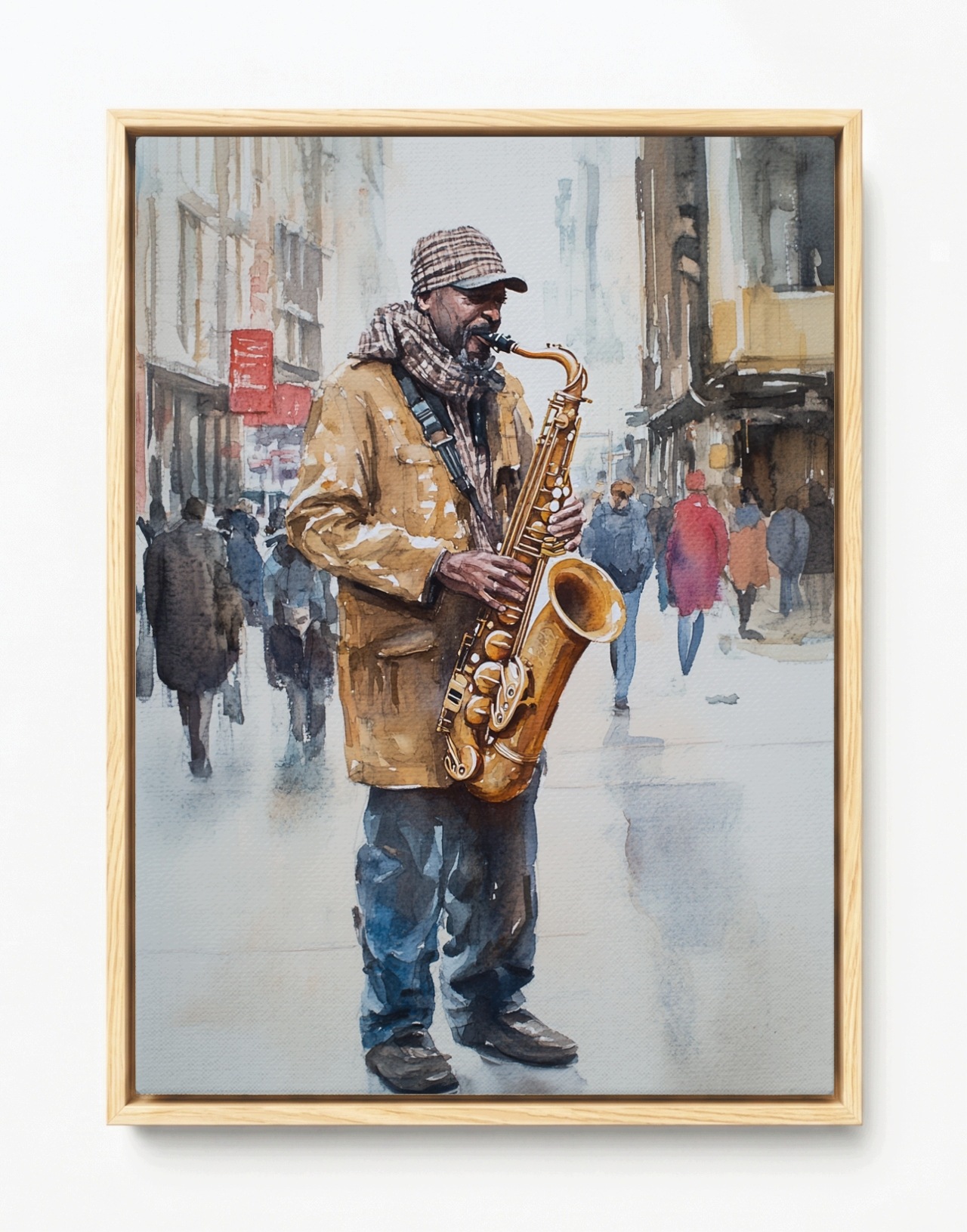 Obraz Rám Americký Box Saxofonista Ulice Jazz Akvarel Město 60x80