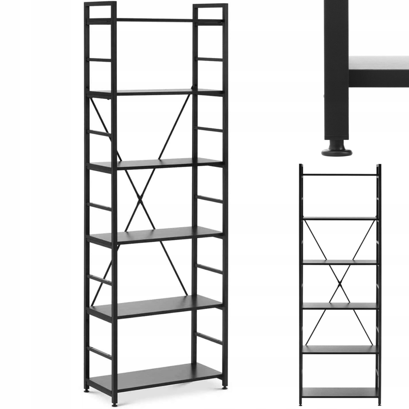 Loftový Regál Na Knihy Průmyslový Stojící Kancelářský Žebřík Černý