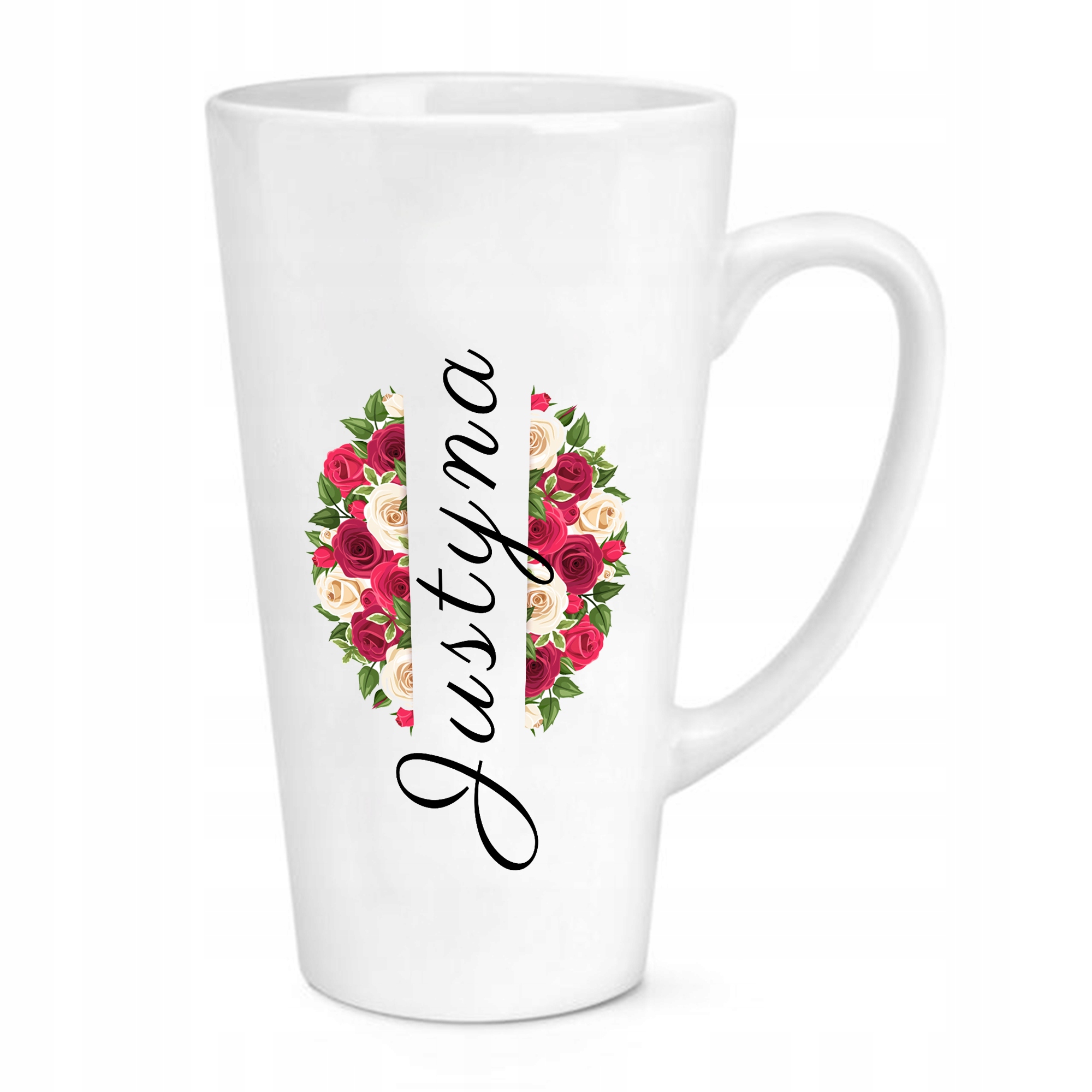 

Kubek Biały Latte Duży imię Justyna prezent+gratis