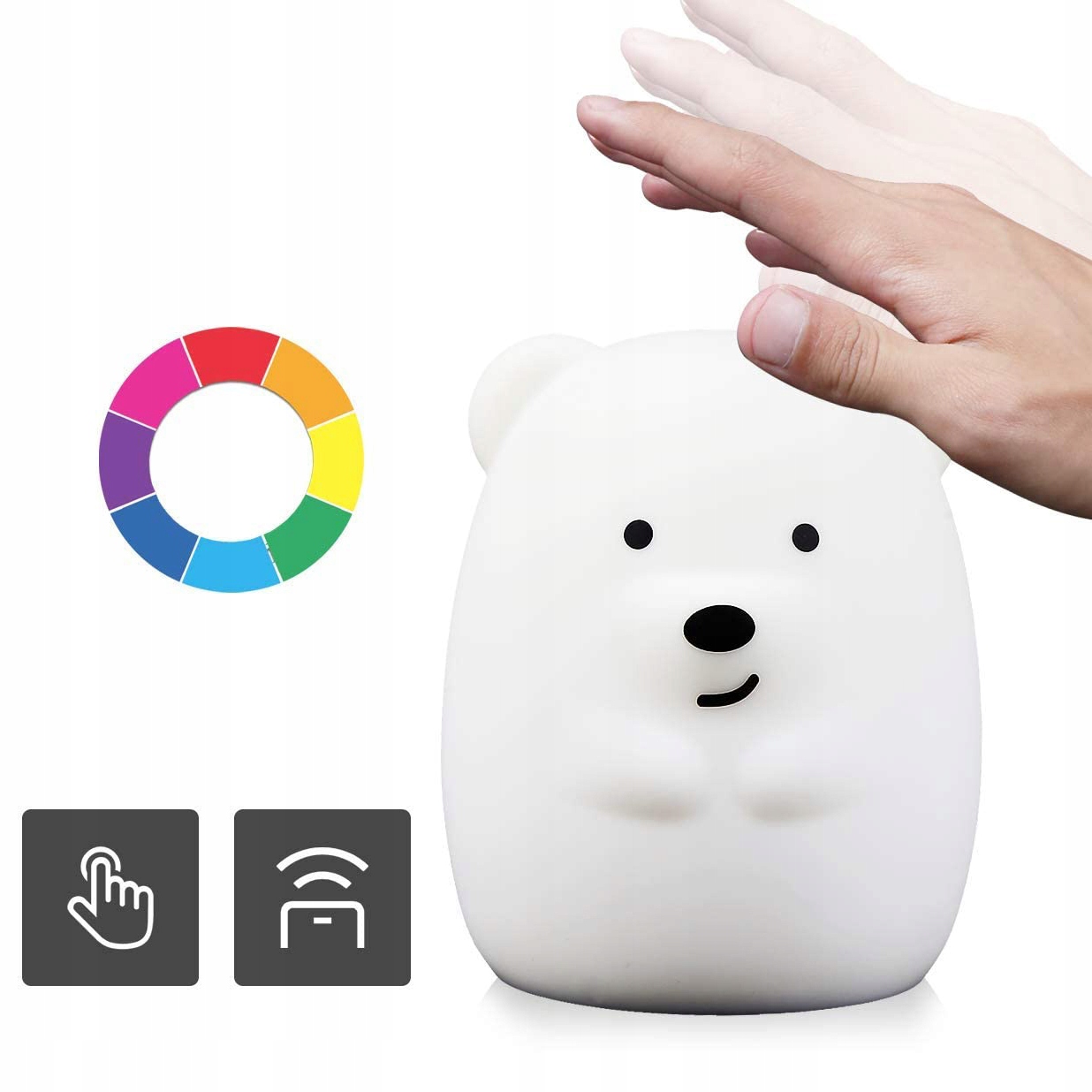 MIĘKKA LAMPKA NOCNA SILIKONOWA MIŚ DLA DZIECI KOLOROWA RGB LED USB + PILOT Kolor dominujący biały