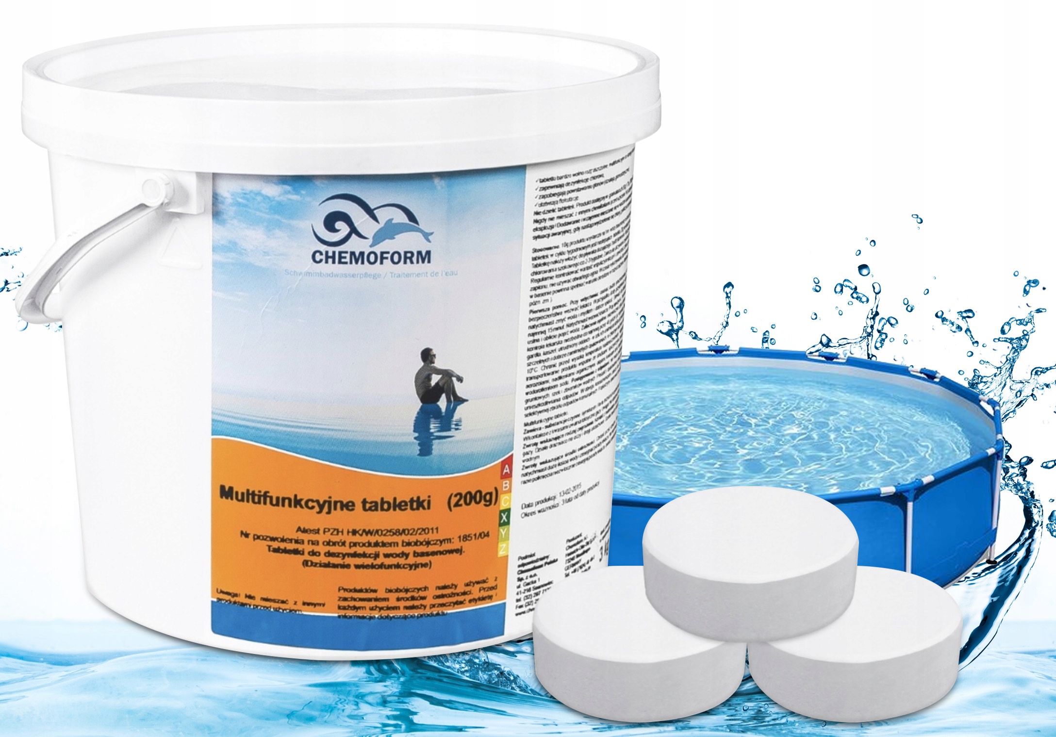 Chlor Duże Multifunkcyjne Tabletki Chlorowe Basen Jacuzzi Chemoform 200g3kg
