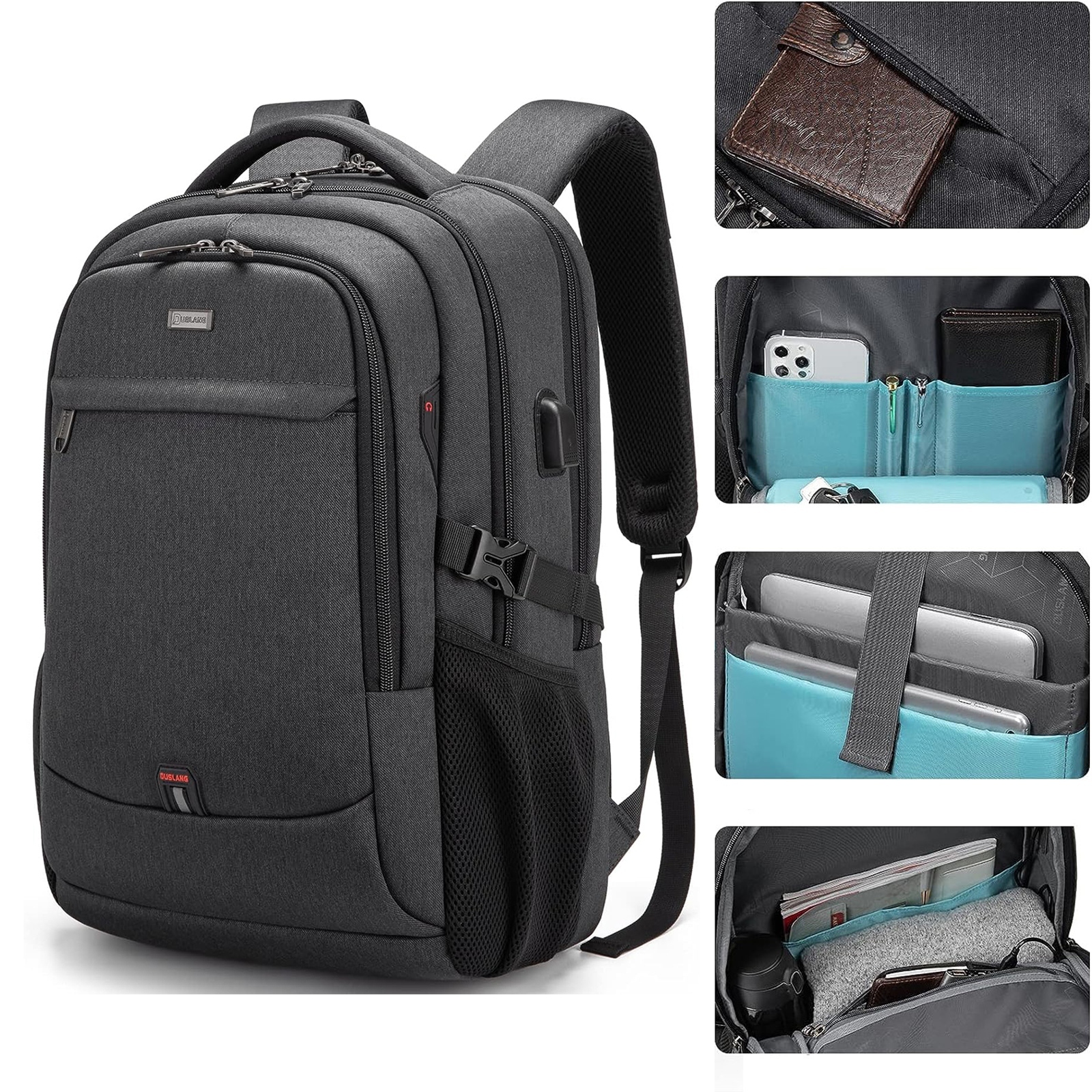 Plecak Na Laptopa Biznesowy Pojemny Czarny Z Usb Miejski Szkolny 33X20X47CM