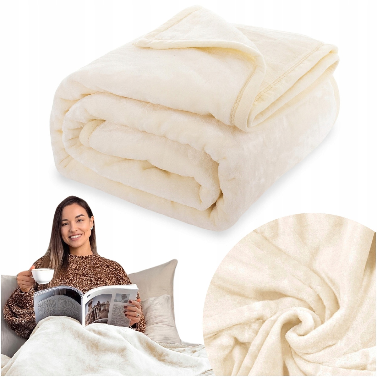 Akrylová Deka silná 160x200 jednobarevný teplý pléd na postel Yasemin krém