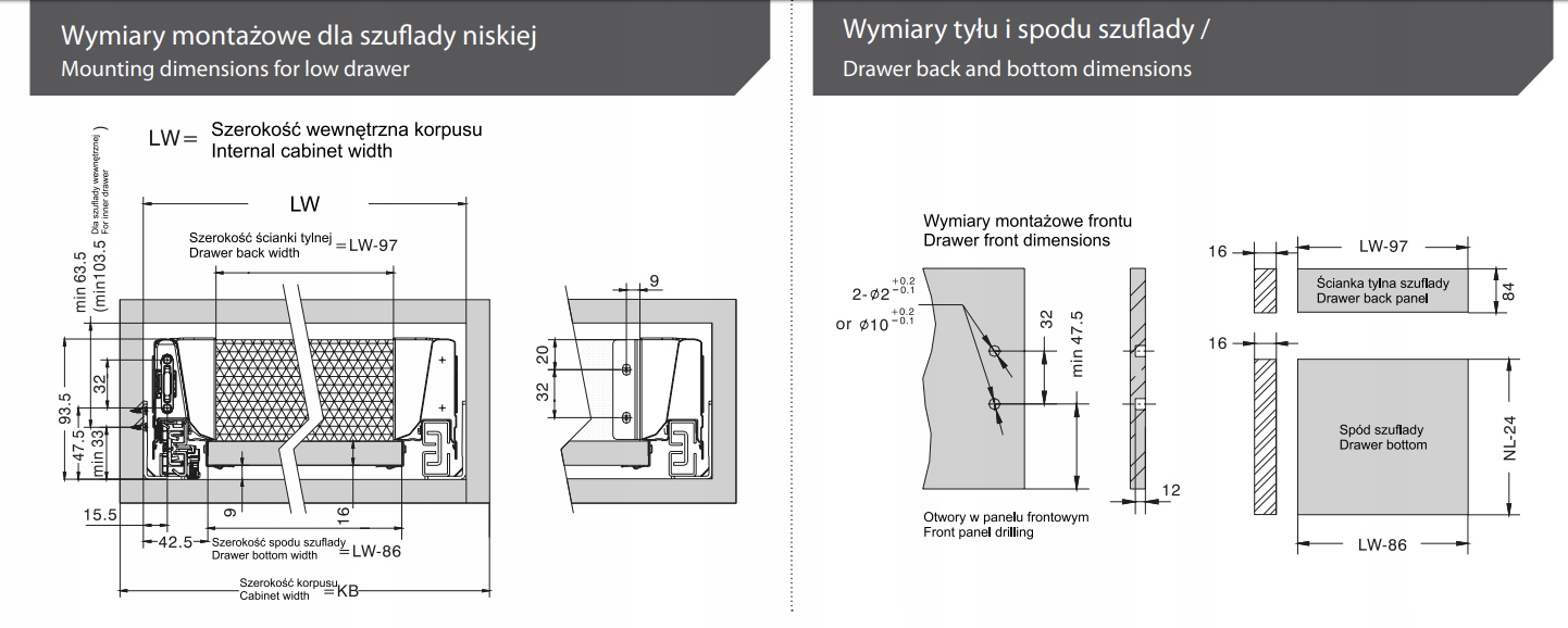 Szuflada Amix System Box 500 mm - Niski Szary Szerokość mebla 120 cm
