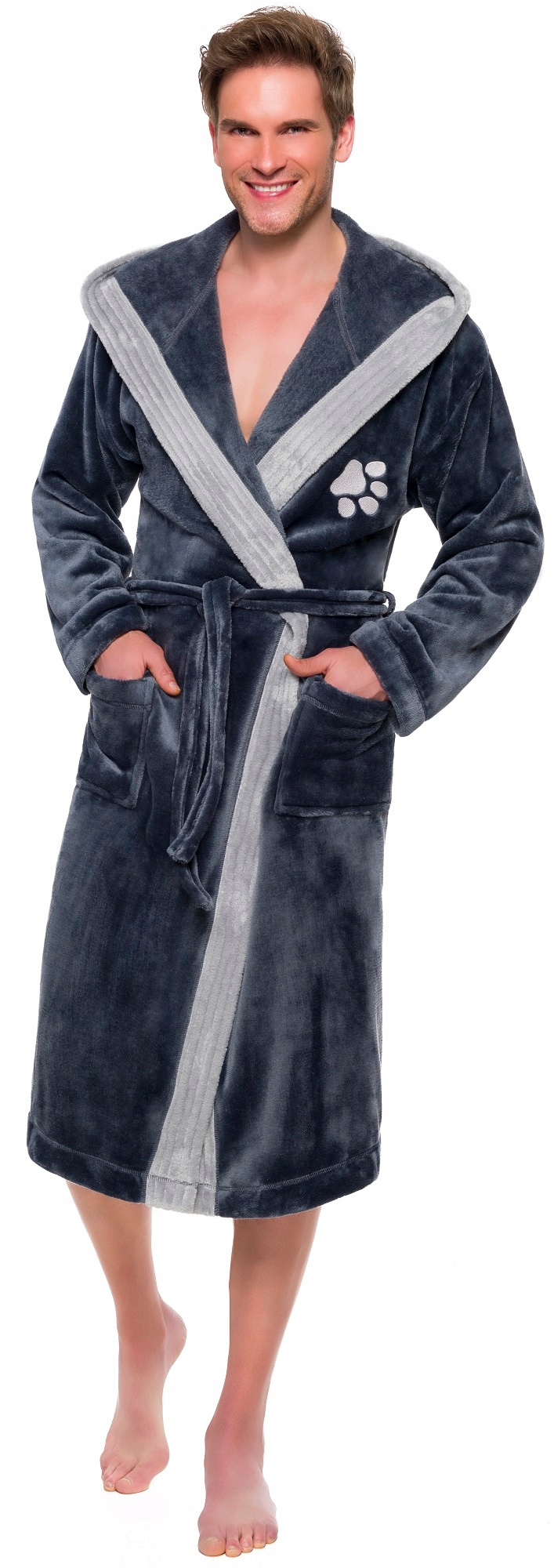 ŁAPKA DŁUGI CIEPŁY SZLAFROK MĘSKI Z KAPTUREM M Kaptur z kapturem