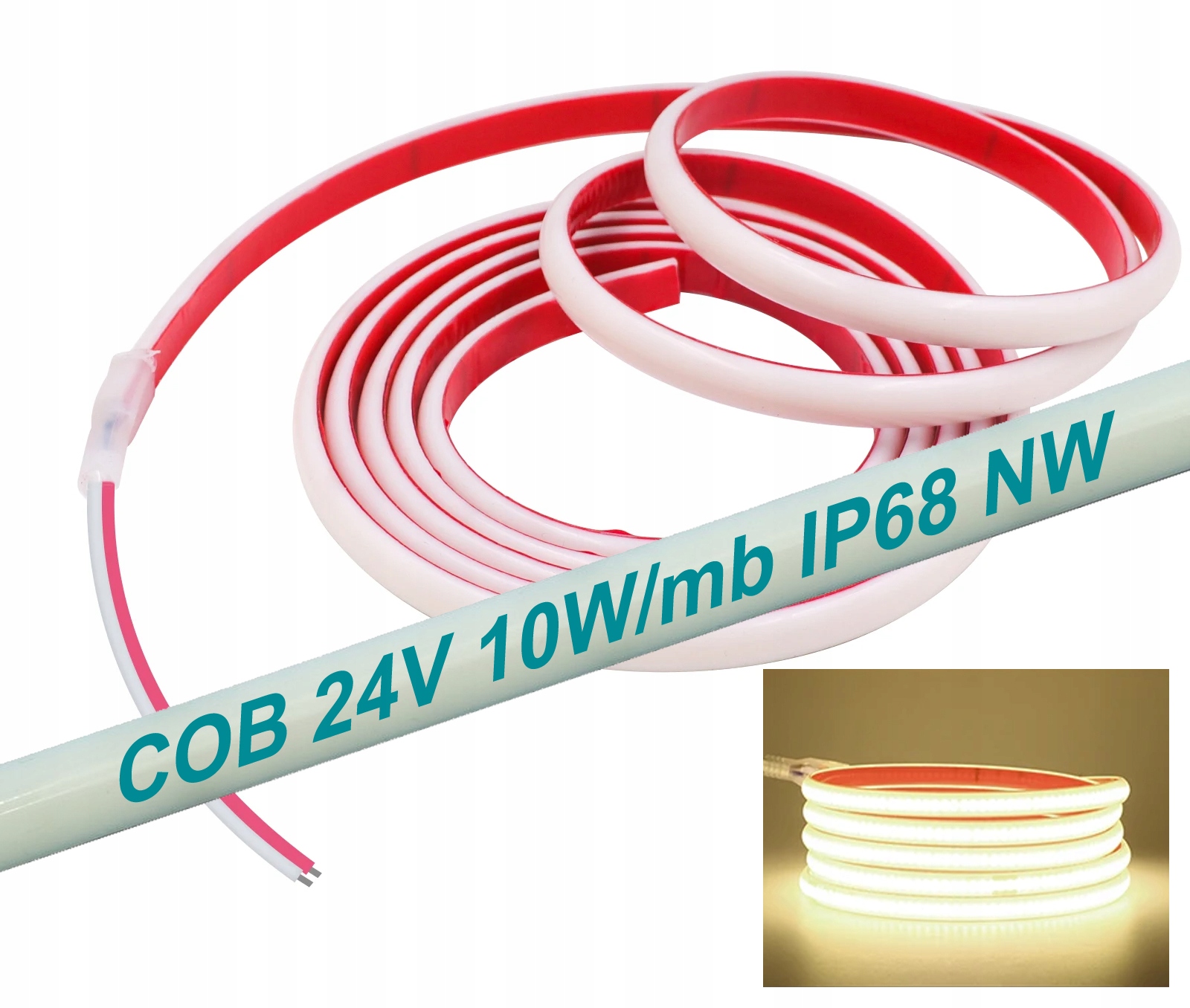 Led pásek Cob 24V 480 Nw 4000K 10W/m IP68 5 m do sauny bazénu a jezírka