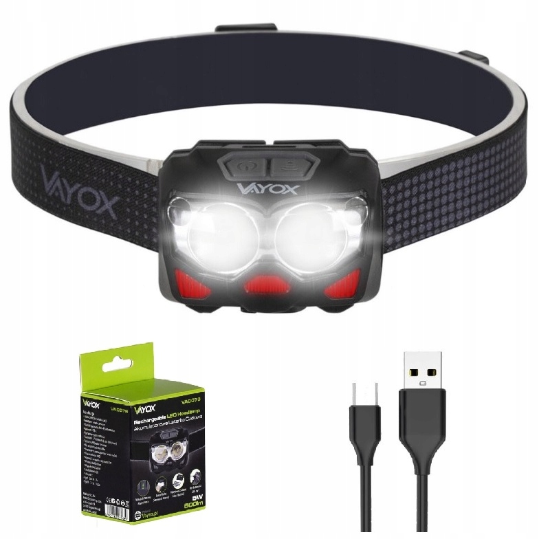 LATARKA CZOŁOWA LED USB AKU I BATERI CZUJNIK MOCNA