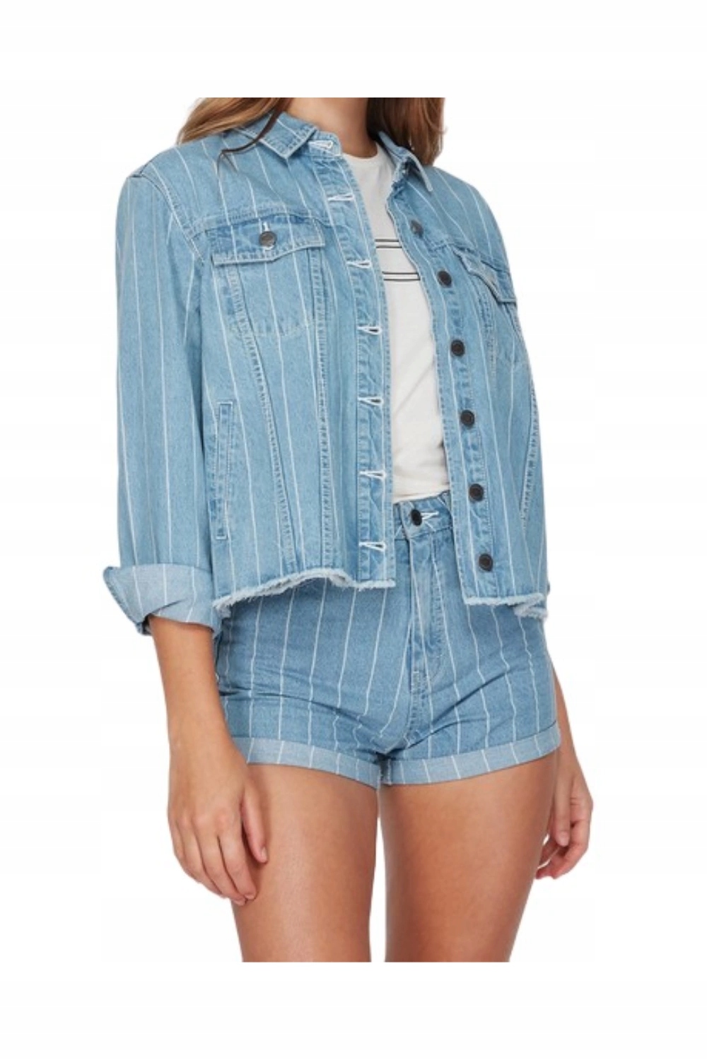 Dámská bunda Rvca Pause It katana modrá s pruhy, džínová, velikost vel.