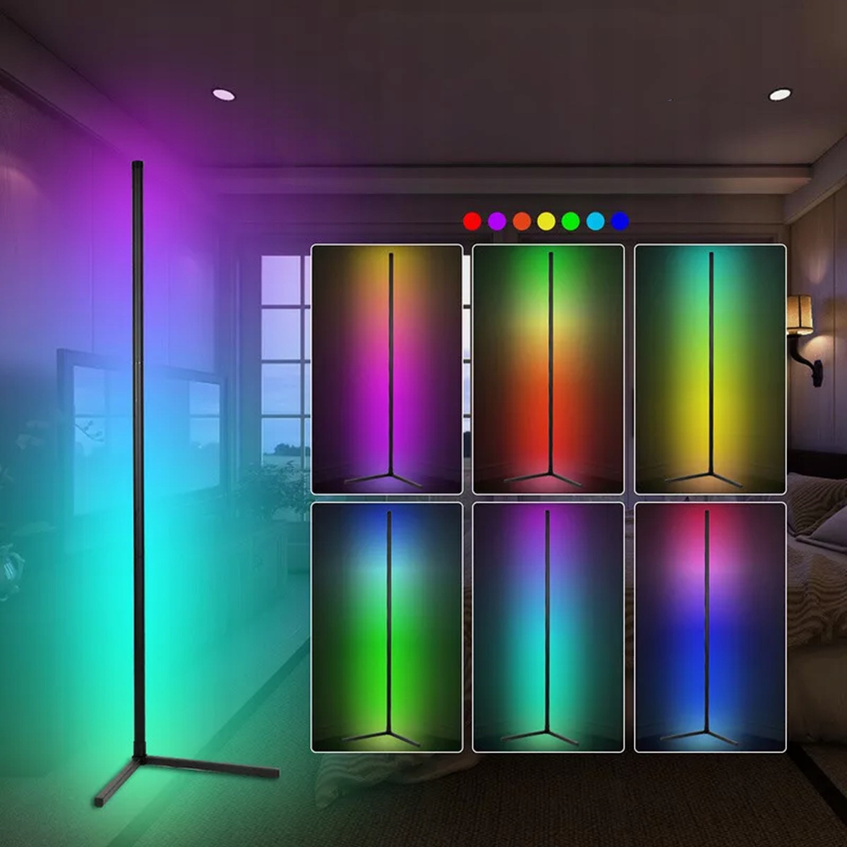 Rgb Led podlahová lampa stojící rohová s Dálkový Ovladač Apklikace Efekt Duhy 3D