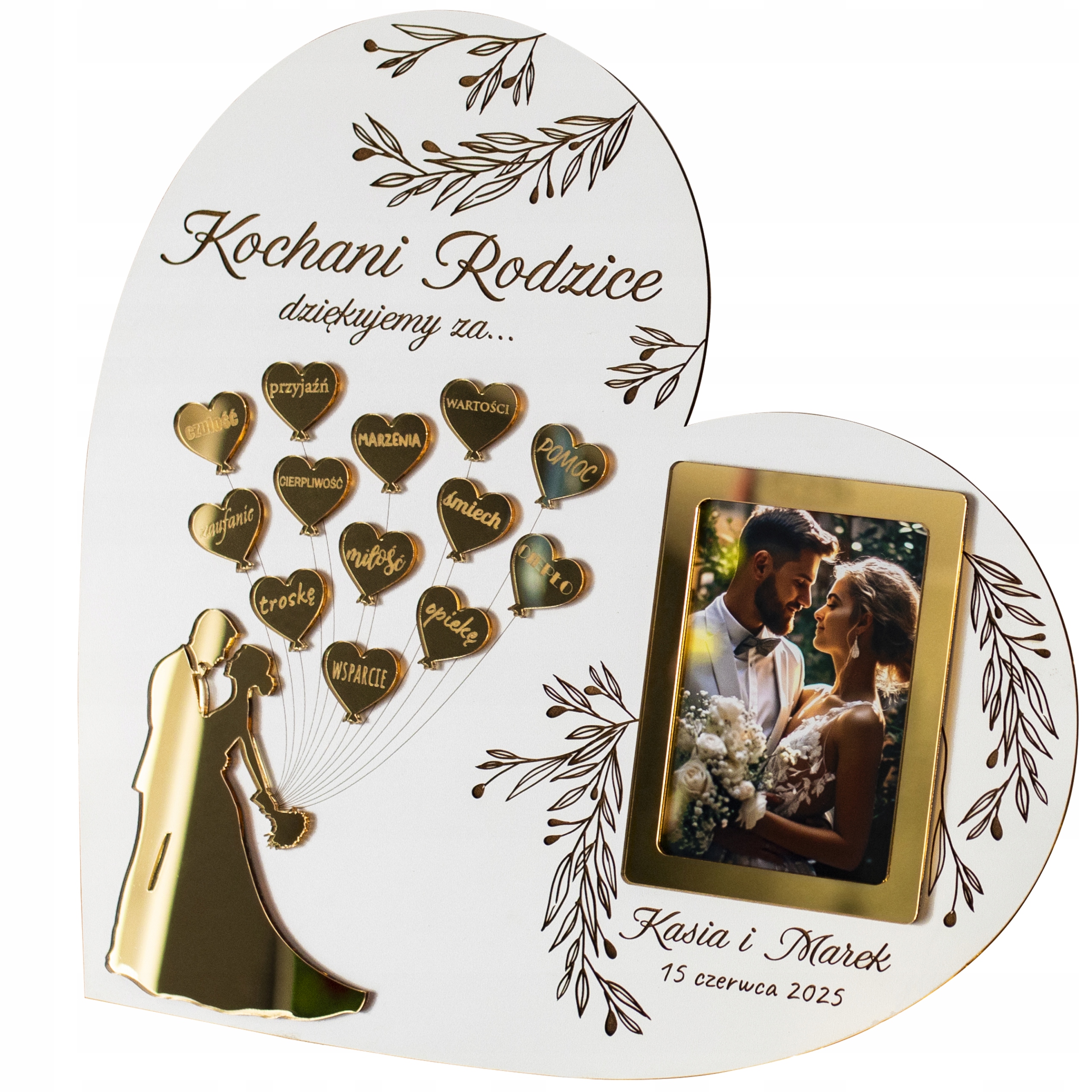 Poděkování Rodičům maminky tatínka Svatební Hostina Svatba Zlaté Zrcadlo Srdce 36 cm