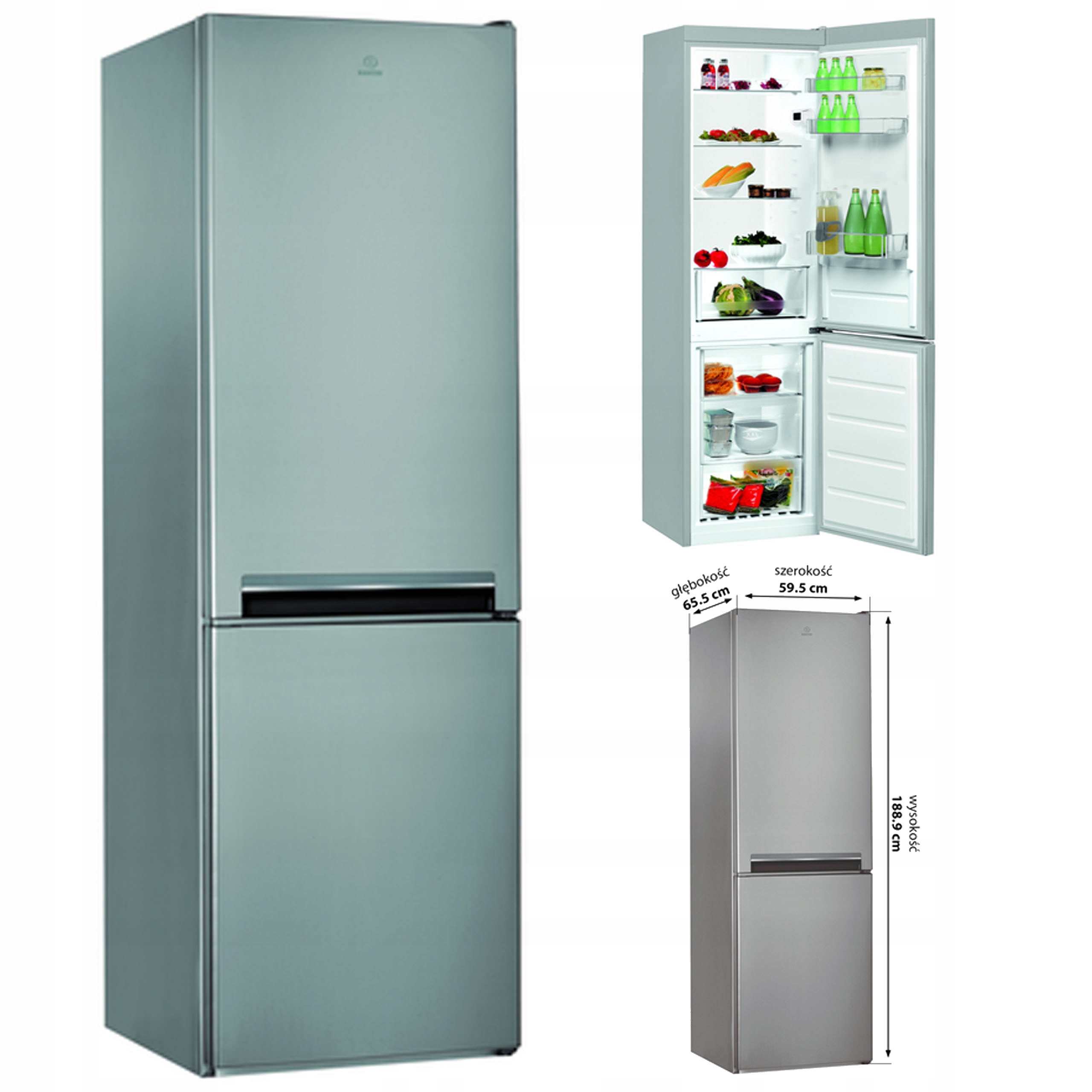 Lodówka INDESIT LI8 S2E X 188.9cm Srebrna Low Frost LED 333 l Zamrażarka