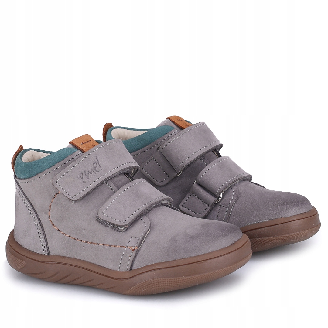 Emel E 2145C-1 Buty Wiosenne Barefoot Skórzane Rzepy Gobi Szare Turkus R 25