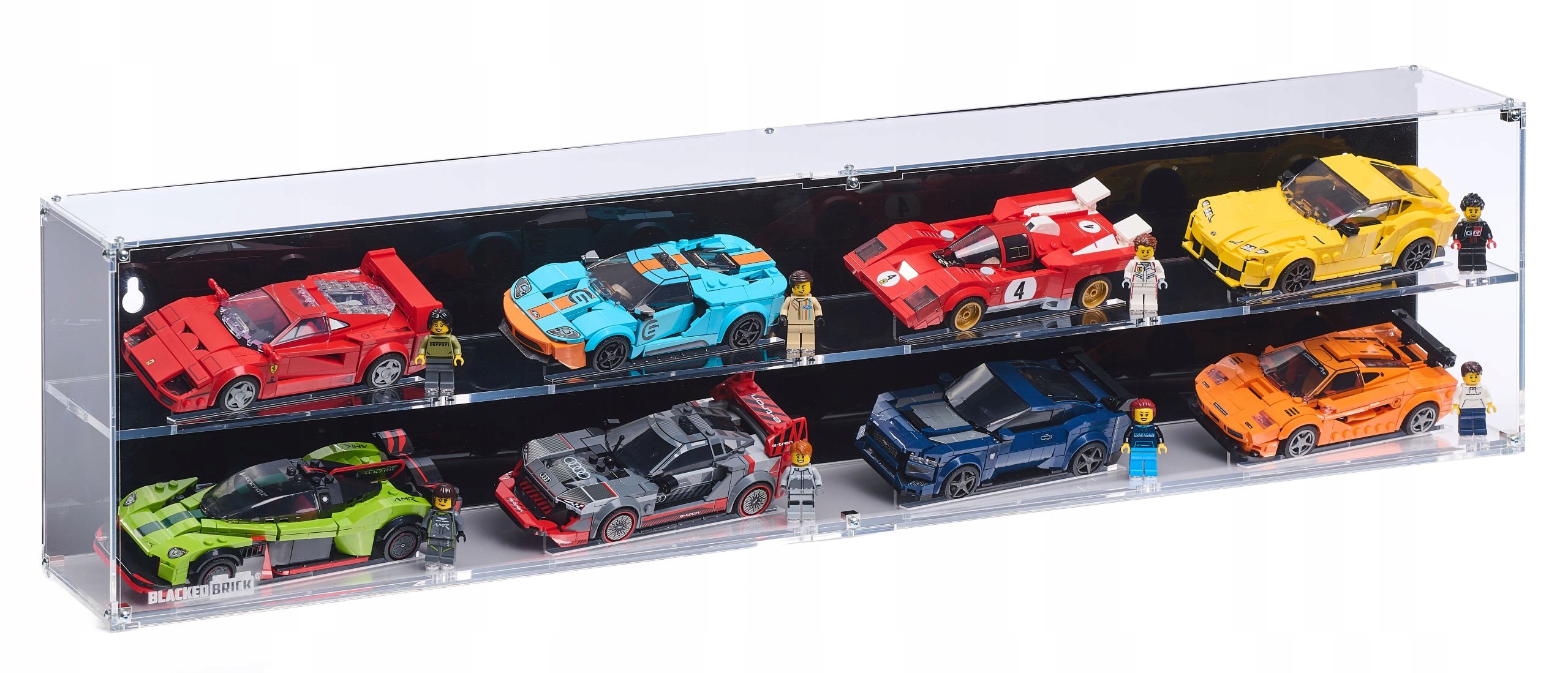 Závesná vitrína Blacked Brick pre 8x Lego Speed Champions (2x4) napr. F1