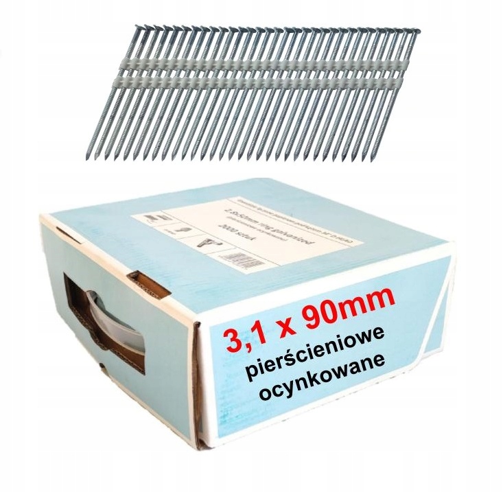 Gwoździe do gwoździarki łączone plastkiem 3,1X90mm 21° 2000 pierścień ocynk