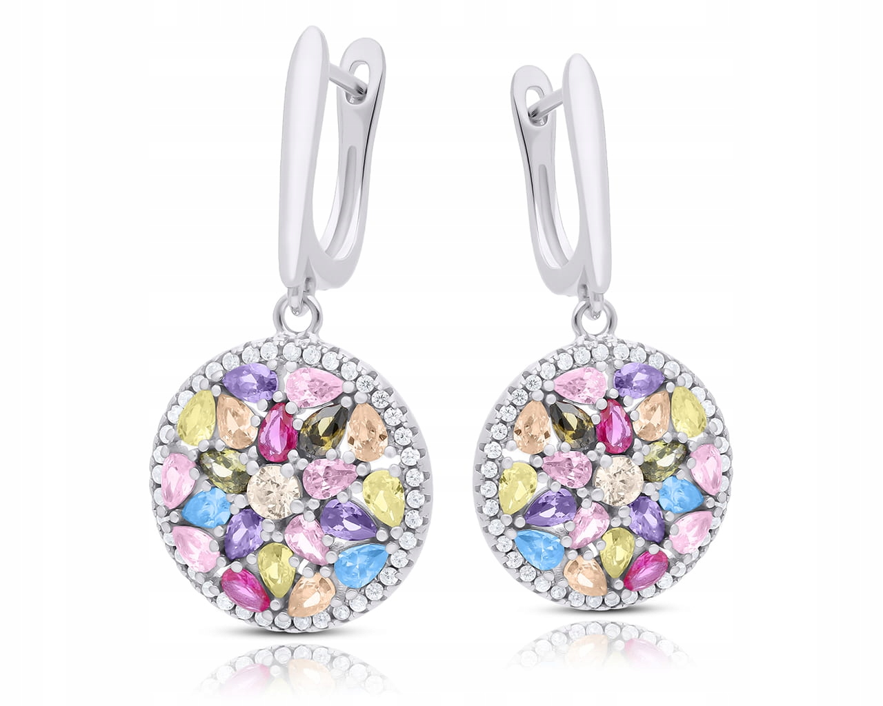 Stříbrné náušnice visací náušnice s barevnými zirkony, Stříbro 925