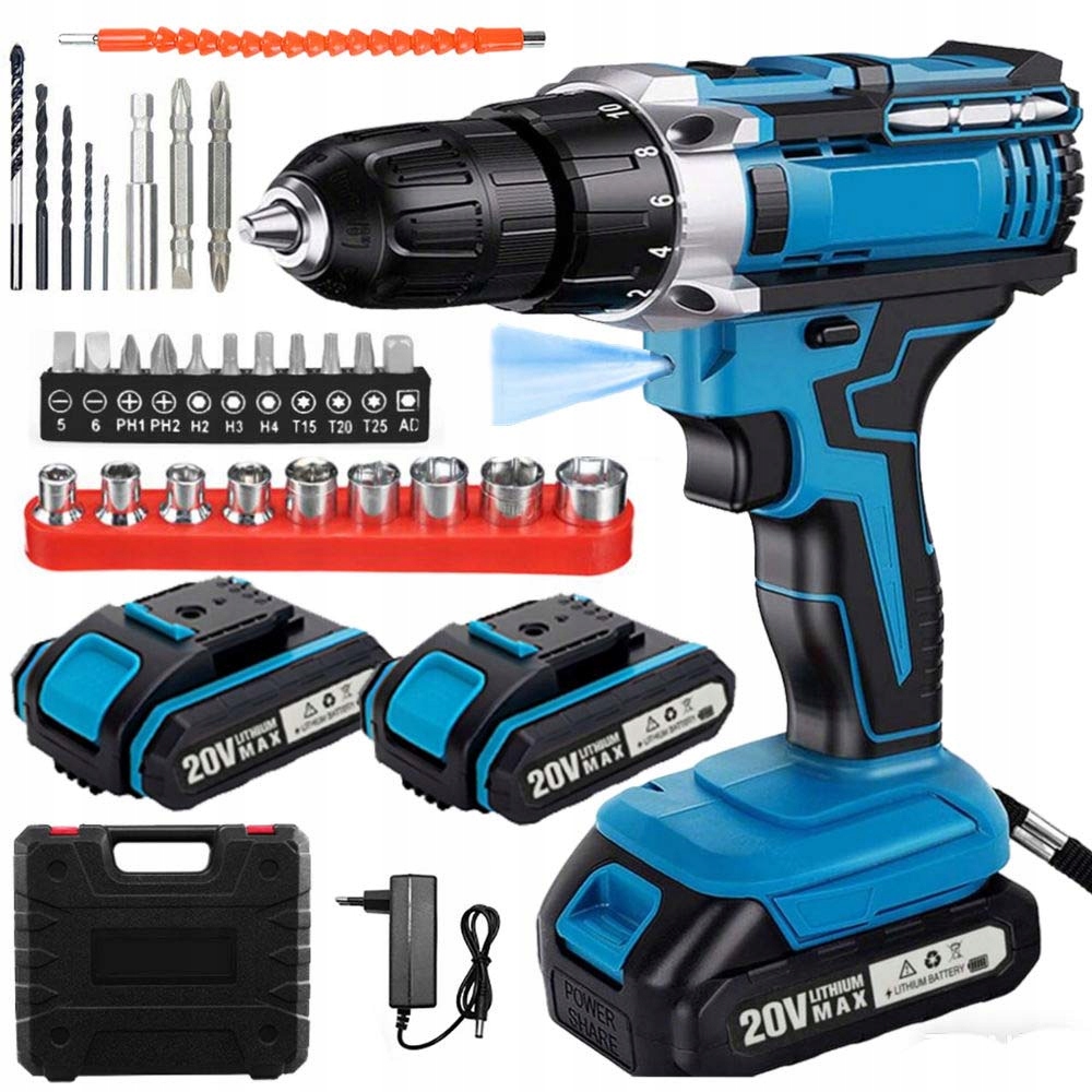 Wiertarko Wkrętarka Akumulatorowa Udarowa Wkrętak 2X Aku 20V Zestaw Walizka