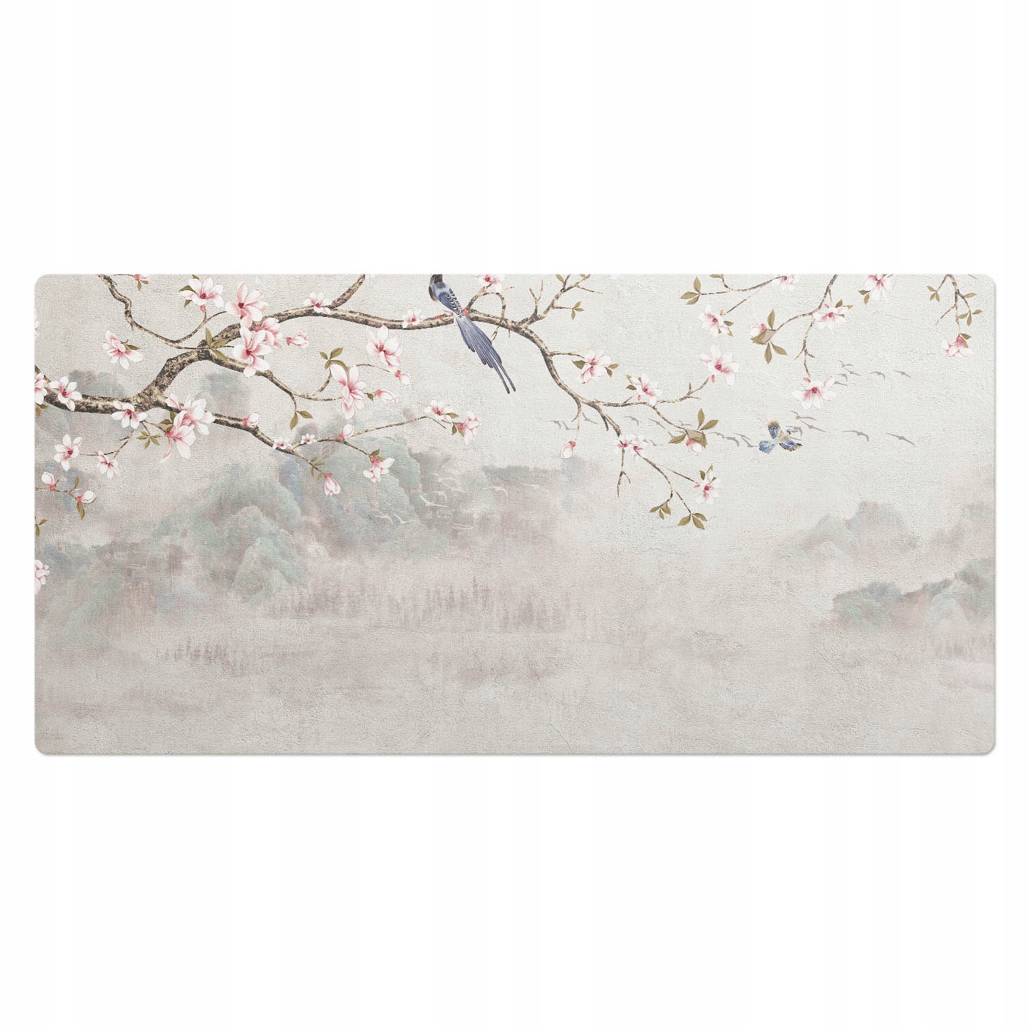 Ochranná podložka na psací stůl Rostlinné motivy s ptáky na větvích 100x50 cm