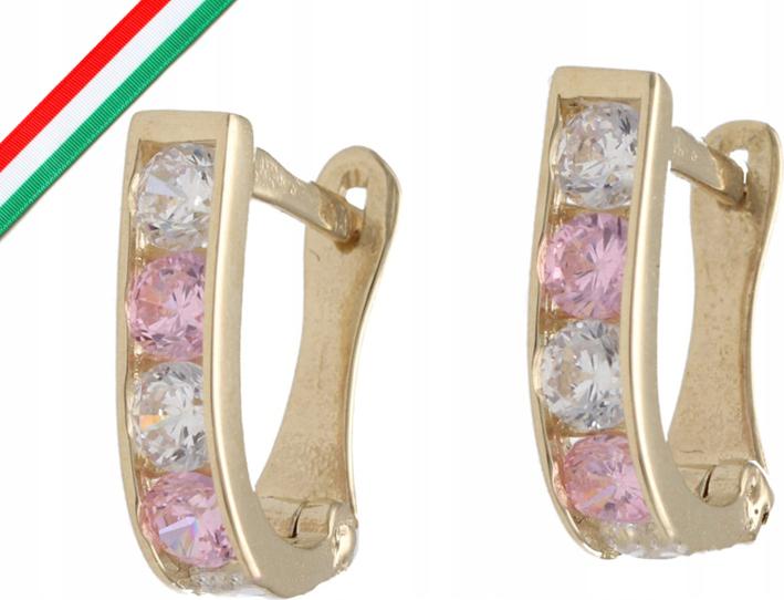 Zlaté náušnice 585 Čárky s růžovými zirkony jsou elegantní pro ni