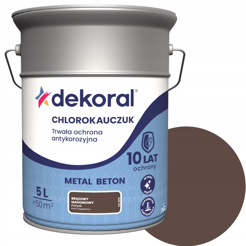 Chlorokaučuk Dekoral na kov, betón, hnedý, mahagónový lesk RAL8016 5L
