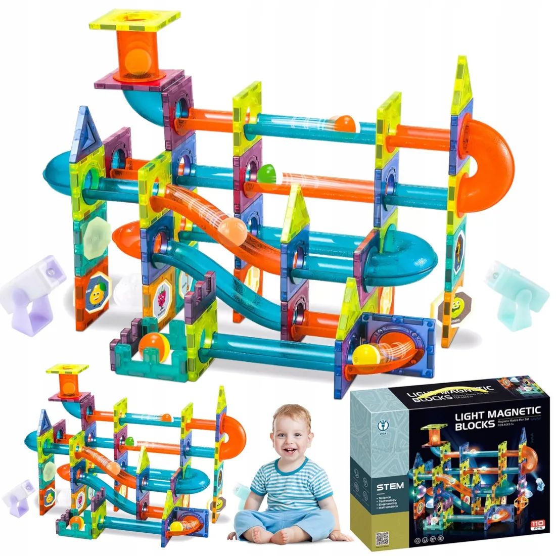 

Klocki Magnetyczne Święcące Tor Kulkowy 110EL XXL