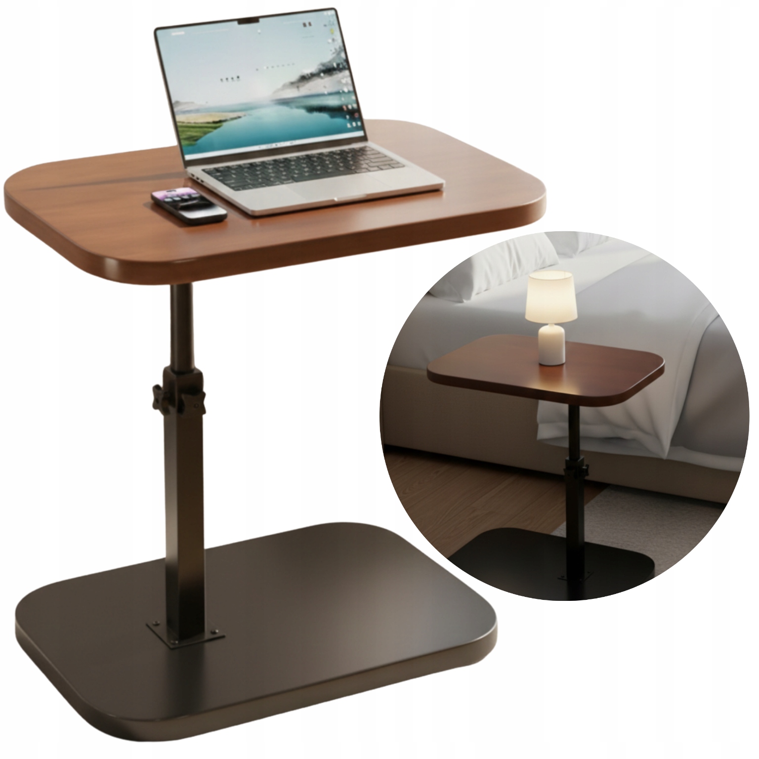 Stolik Boczny Pomocniczy Dostawka Do Łóżka Regulowana Wysokość Rustykalny