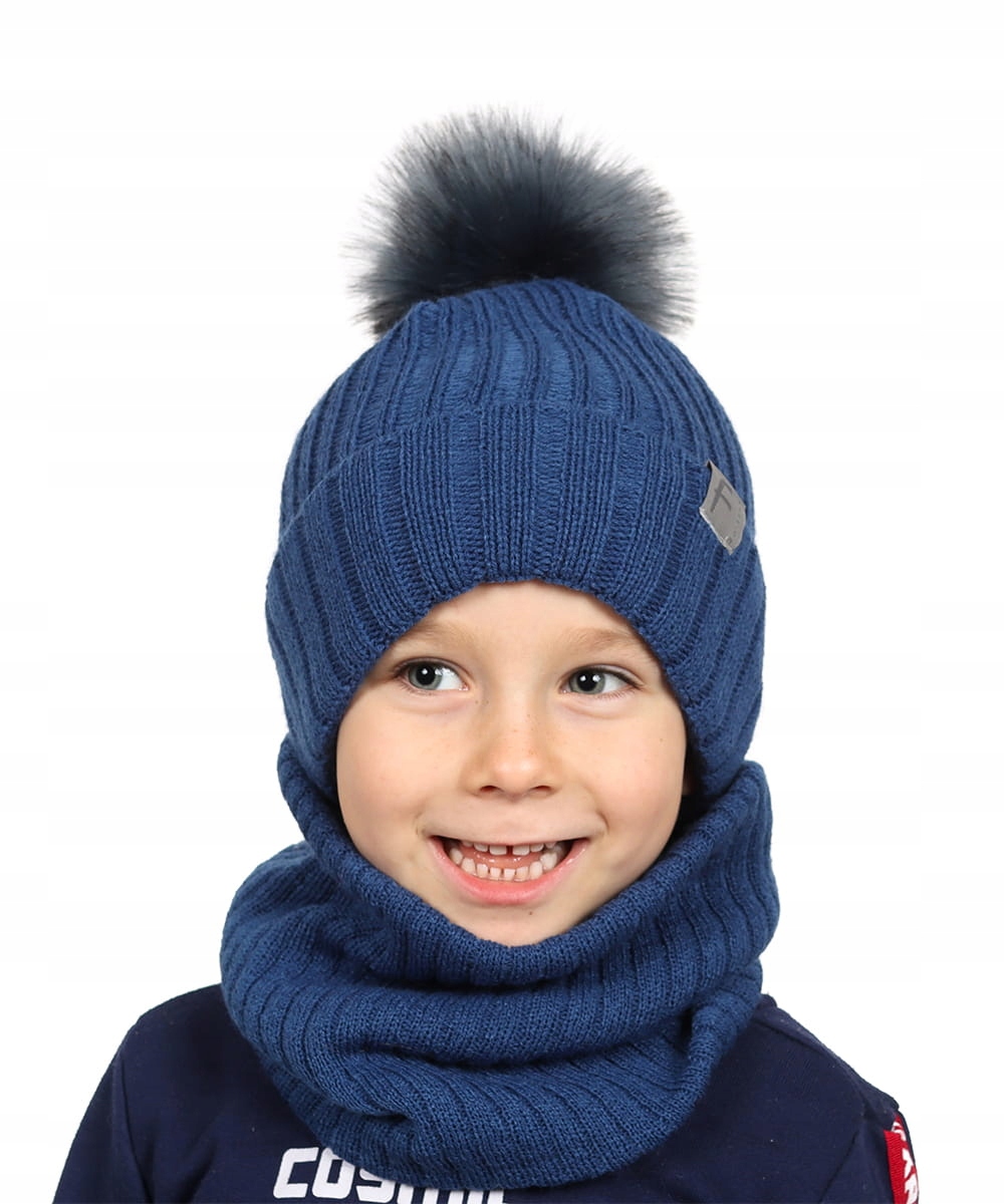 

Jeansowy Komplet chłopięcy w Prążek Czapka Komin