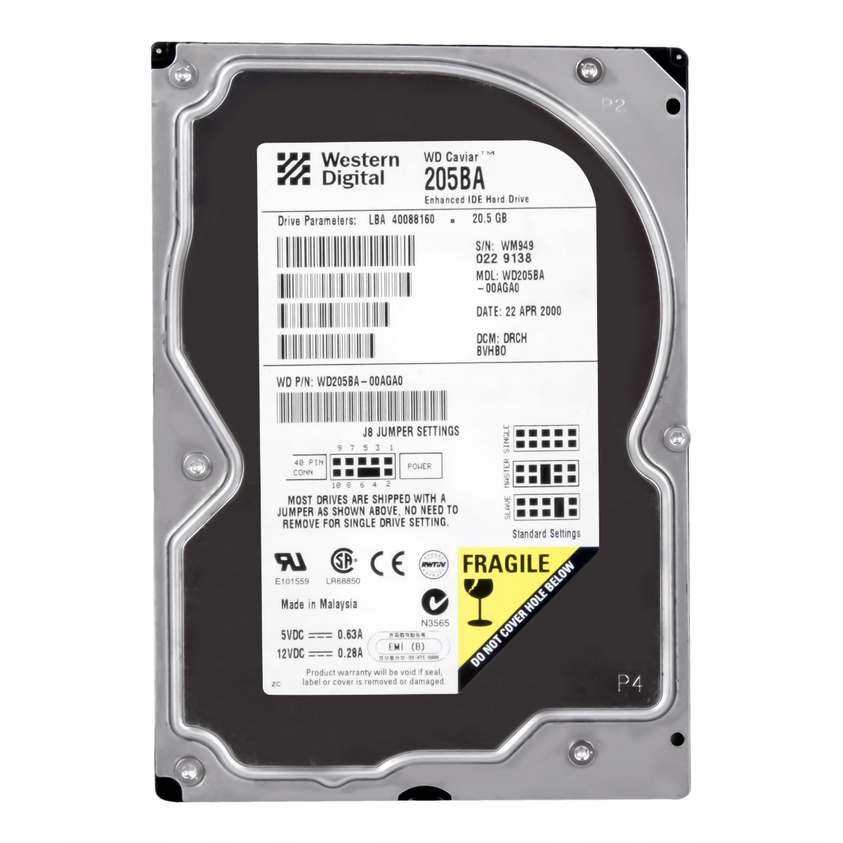 Wd Caviar 20.5GB 7.2K 2MB Ata 3.5'' WD205BA