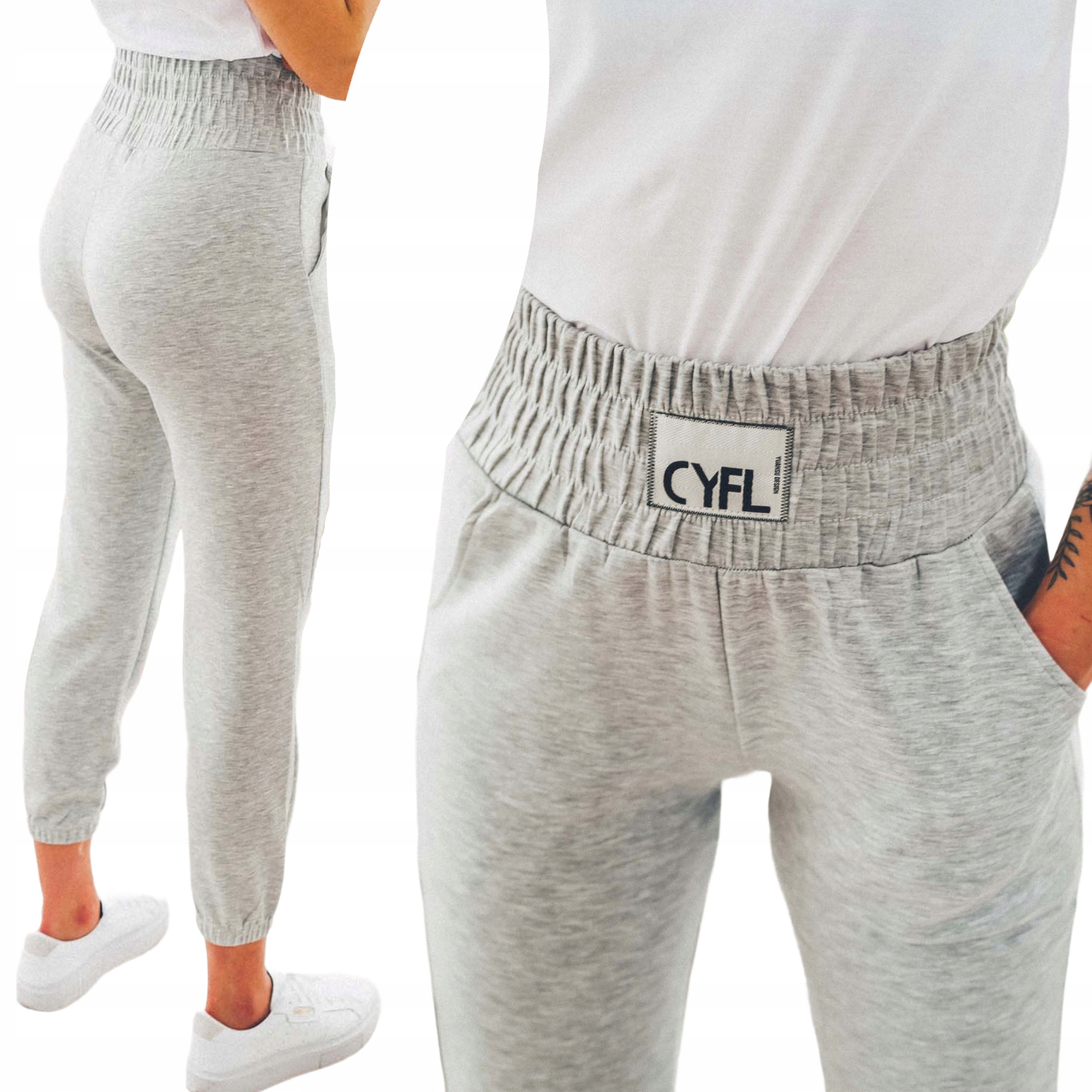 

Szare dresowe spodnie damskie wysoki stan M/L