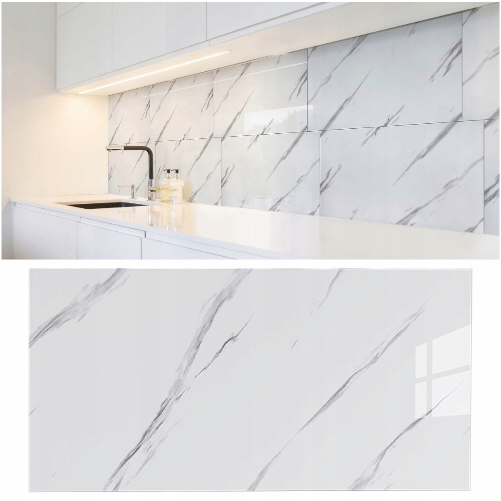 10x SAMOPRZYLEPNY PANEL BIAŁY MARMUR PCV LAMINAT POŁYSK Koanni