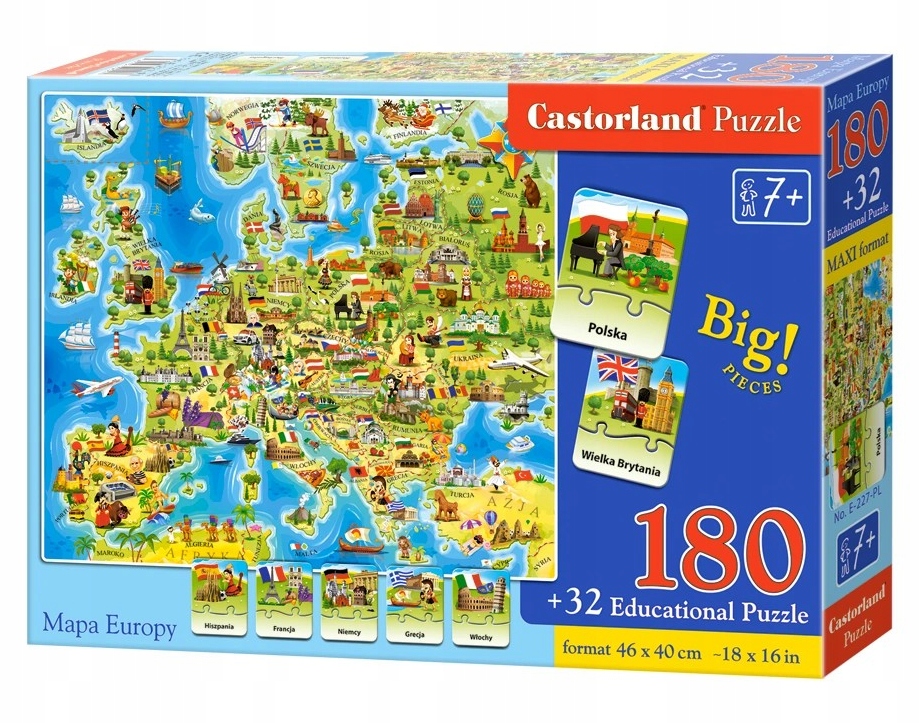 Puzzle 180 Mapa Europy z quizem Castorland