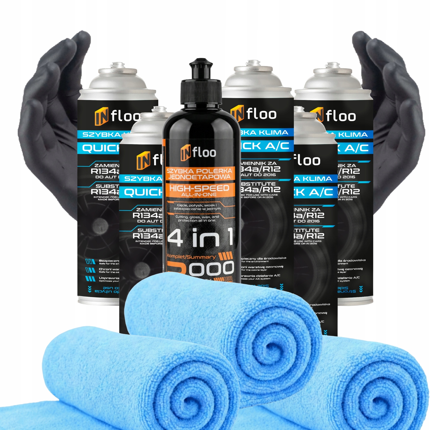INfloo Rychlá Klima 5x R134a Gaz faktor Leštící Pasta 4v1 Mikrovlákno