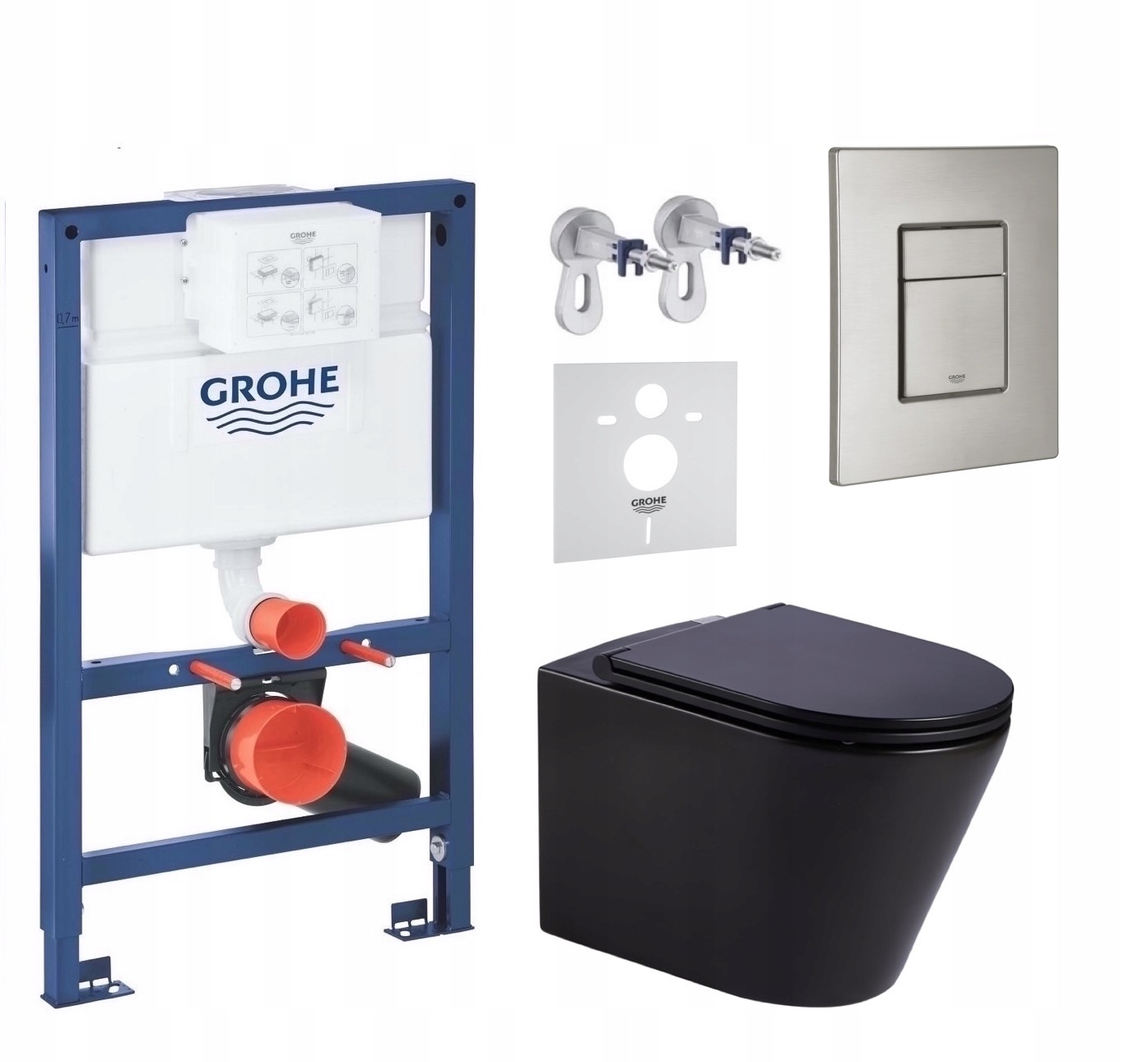 Sada Grohe 820 mm Wc misa Imprese Čierna a tlačidlo nerezová oceľ matná