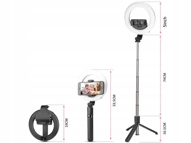 LAMPA LED + TRIPOD STATYW DO TELEFONU SELFIE STICK