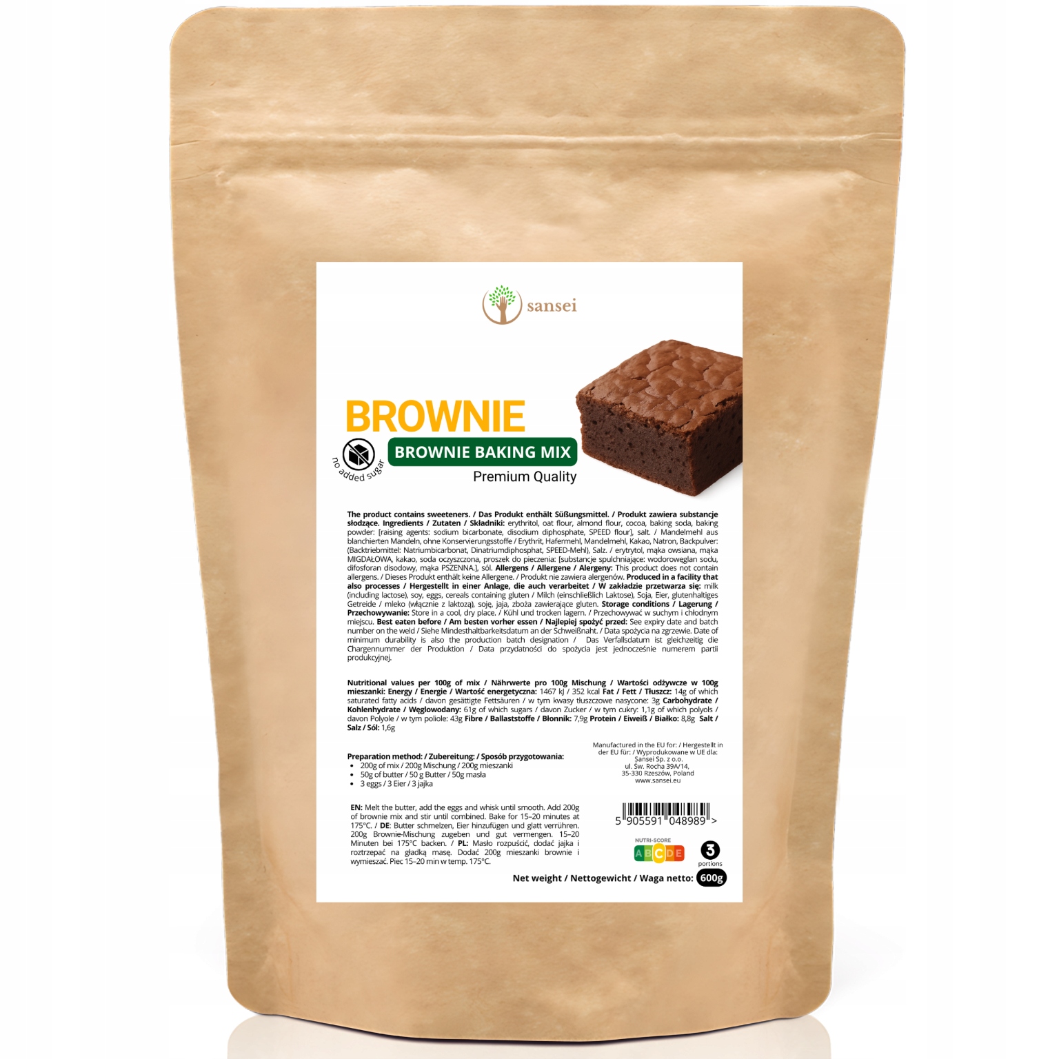 2X Brownie bez přidaného cukru – směs na pečení – koláče! Sansei 600 g