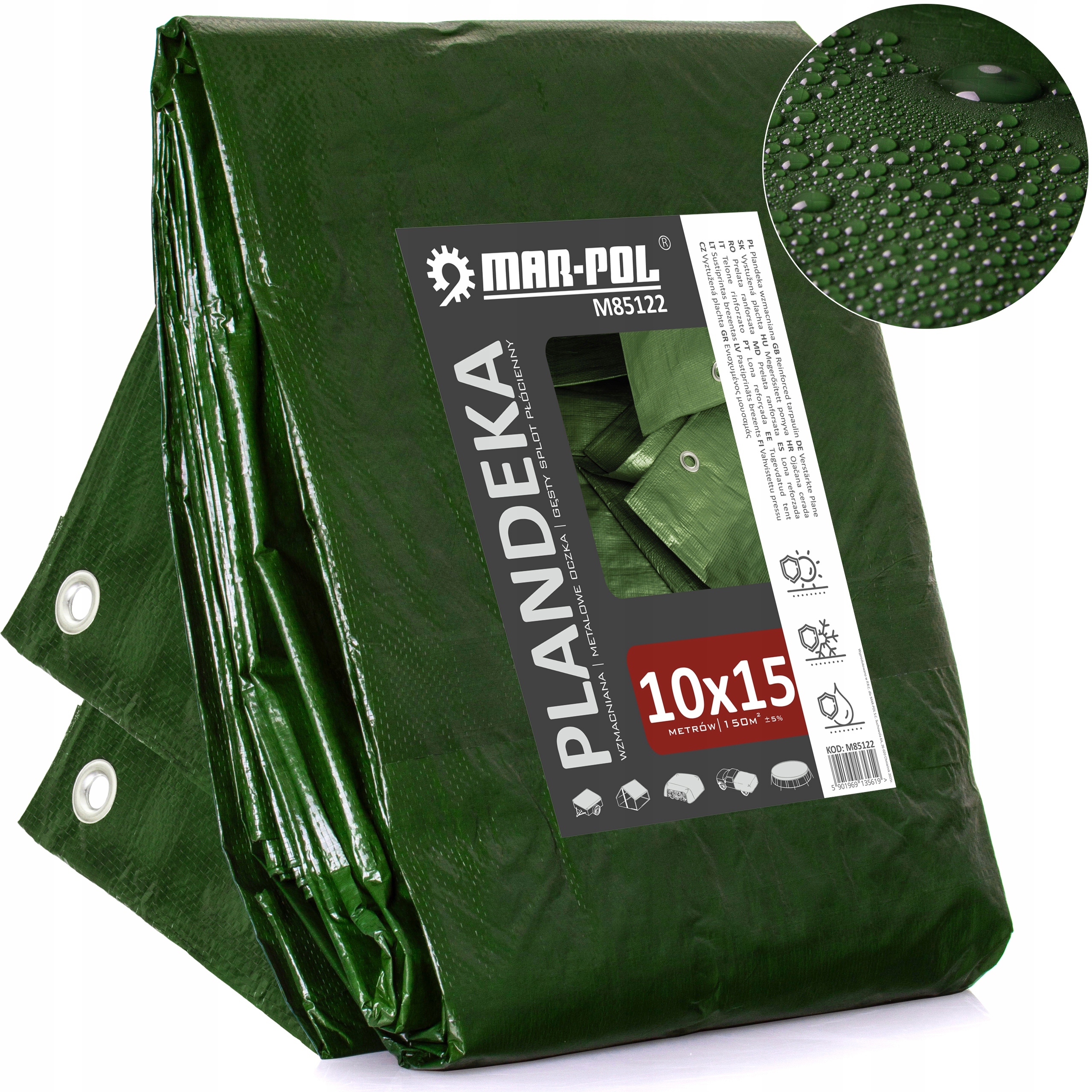 Plachta 10x15 m, hrubá, silná, vystužená, vodotesná s očkami na streche, terasa