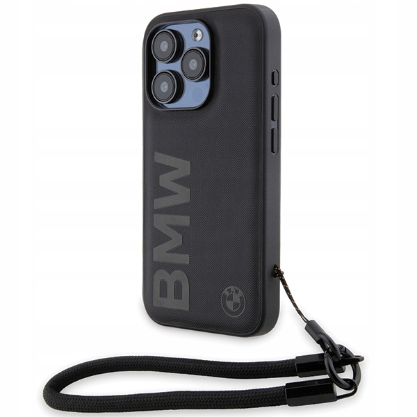 Etui Bmw iPhone 15 Pro Max 6.7" czarny Signature Leather Wordmark Cord