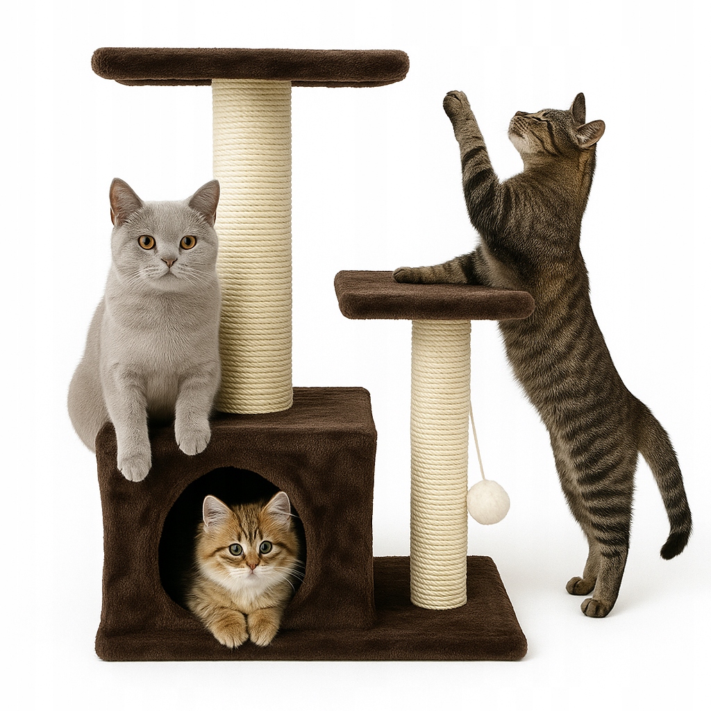 Levně Elmo Škrabadlo pro kočky Domeček 2 úrovně Pevné Stabilní 70 cm Mila