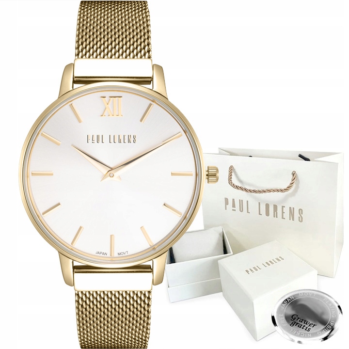 Dámské hodinky Paul Lorens Maroca zlatá Síťka Mesh krabička Gravírování