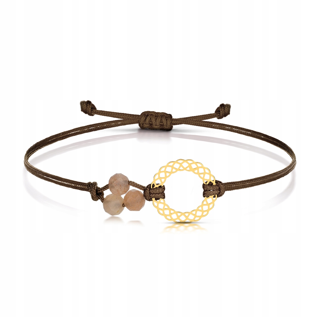 Šňůrkový Náramek S Prolamovaným Prstenem A Kameny, Zlato 585