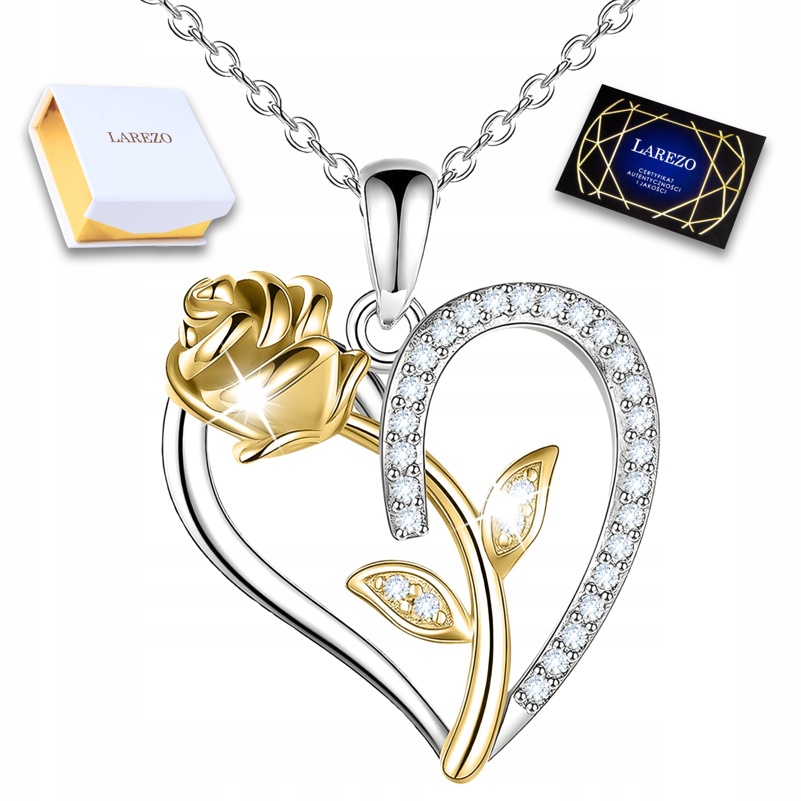 Náhrdelník Srdce Růže se zirkonem Srdíčko Květina Pozlacený 925