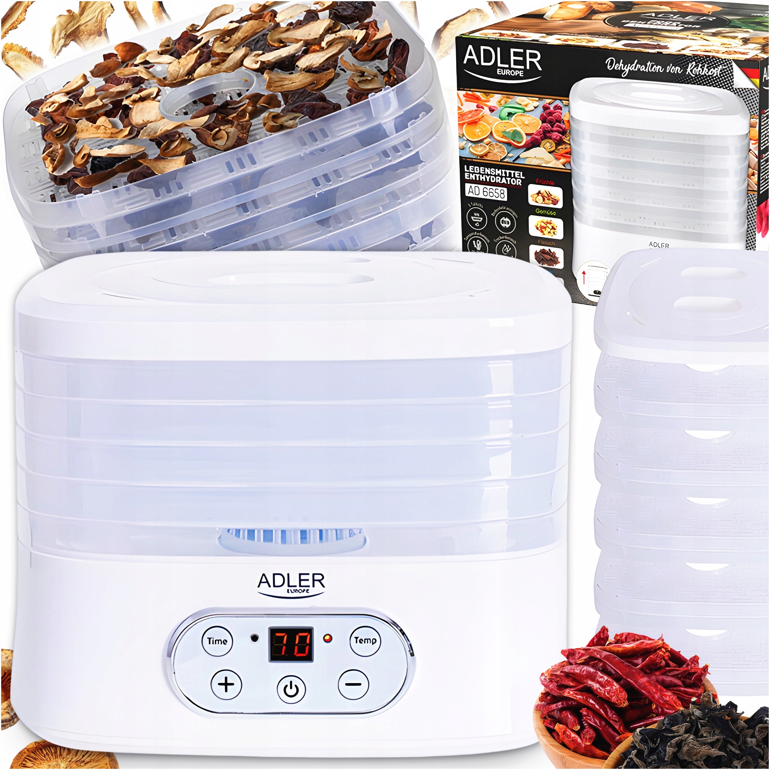 Sušička na houby a ovoce Zeleniny Velká potravinářská bylina Adler AD6658