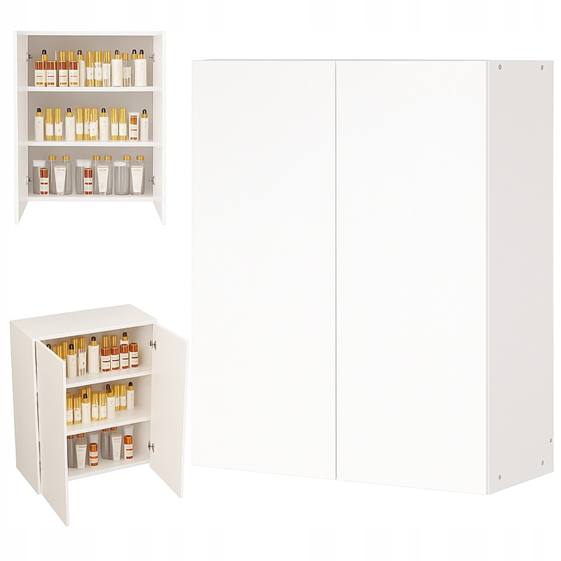 Závesná Kúpeľňová Skrinka Biela 2-DVEROVÁ Moderná Nástenná 3 Police 80 CM